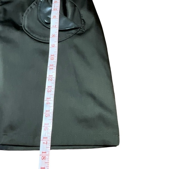 TATYANA Olive Green Poly Blend Satin Faux Leather Pocket Flaps Lined Mini Skirt - Picture 6 of 9